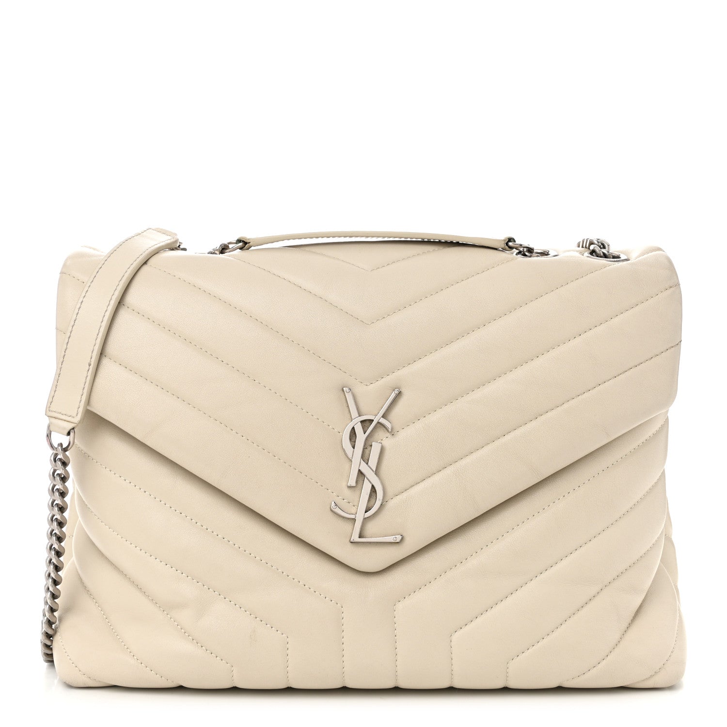 Saint Laurent Calfskin Y Quilted Monogram Medium Loulou Chain Satchel Crema Soft 1 of 12