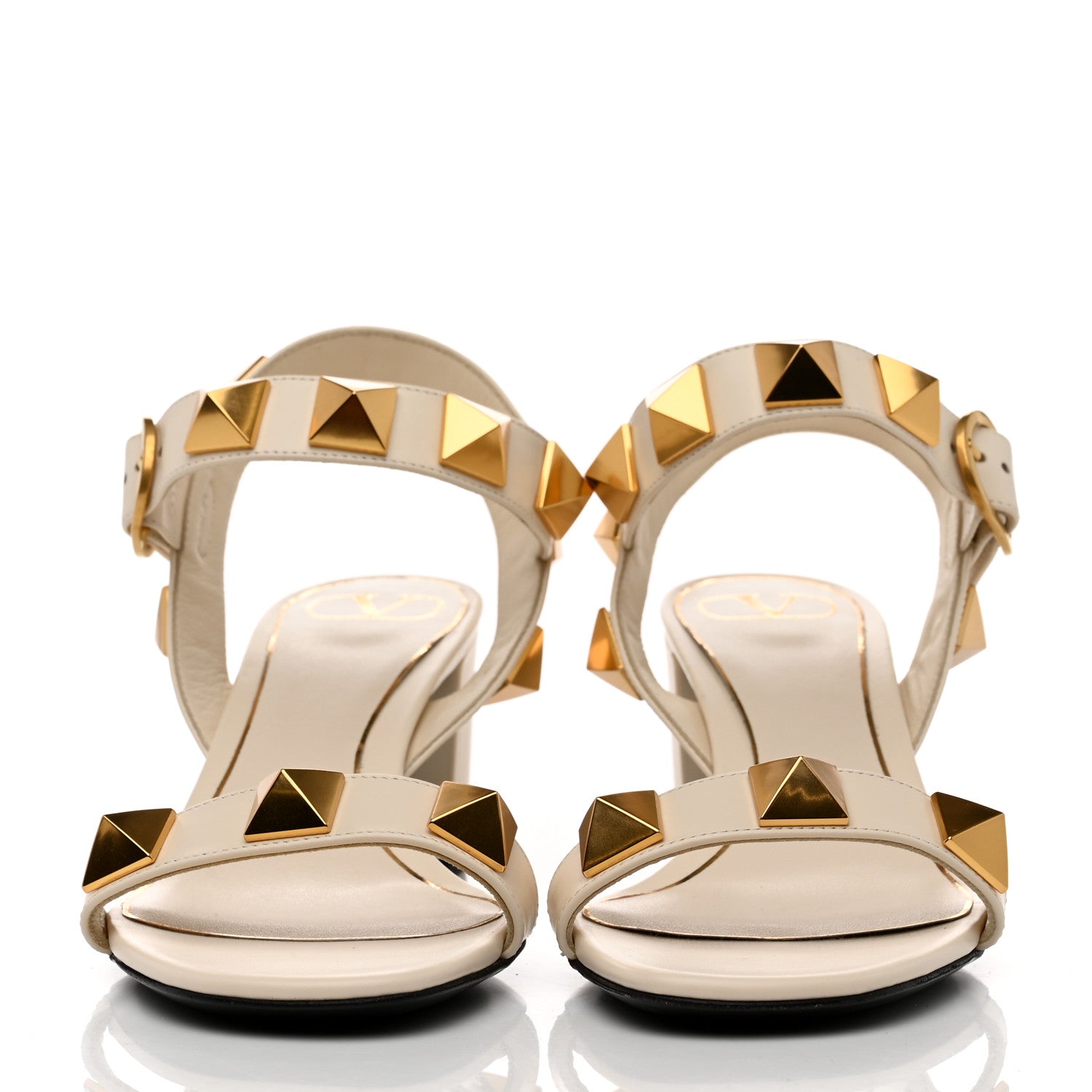 Valentino Garavani Calfskin Roman Stud 60mm Sandals 40 Light Ivory 2 of 8