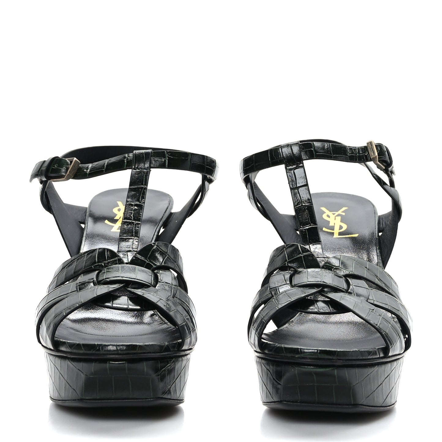 Crocodile Embossed Tribute 75 Platform Sandals 39 Dark Green