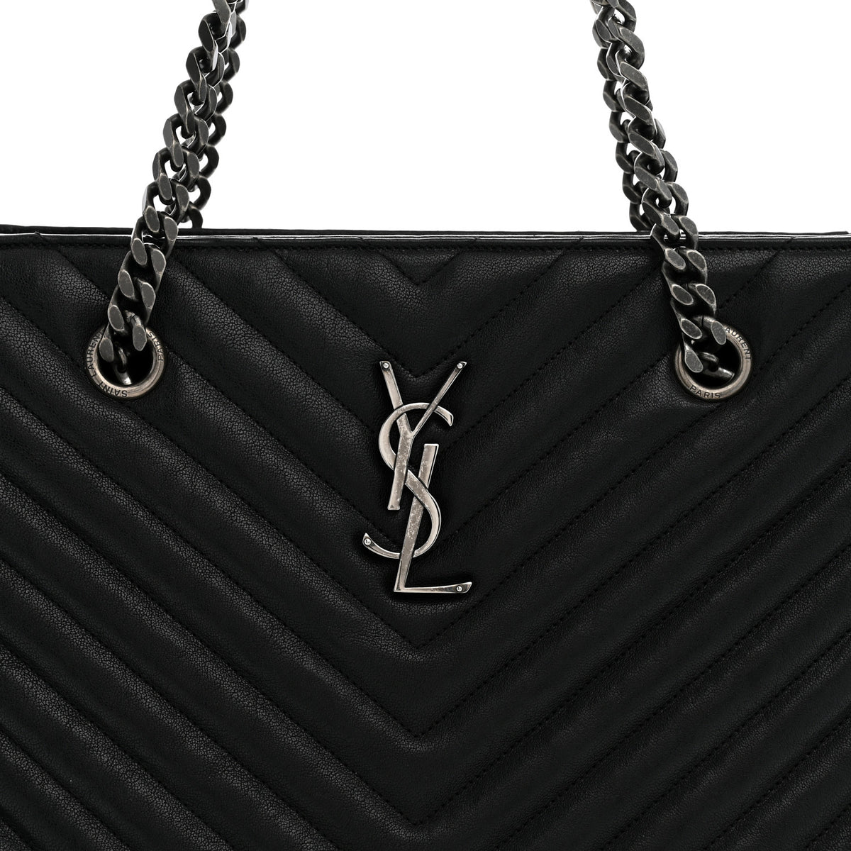 Sheepskin Matelasse Chevron Large Monogram Shopping Bag Black