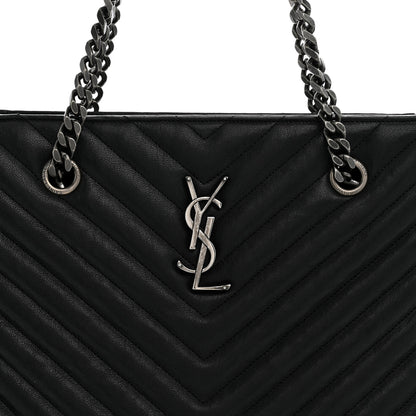 Saint Laurent Sheepskin Matelasse Chevron Large Monogram Shopping Bag Black 8 of 11