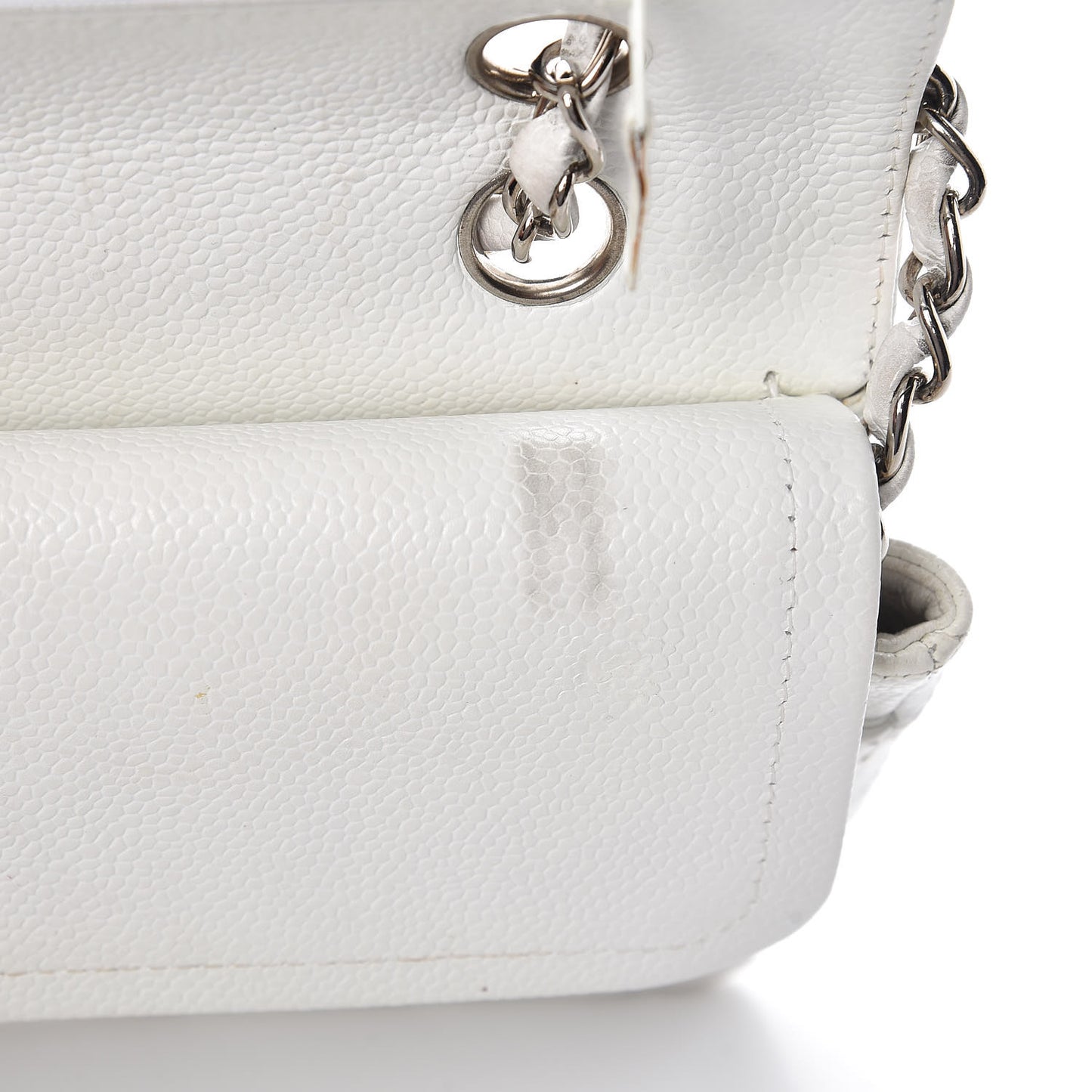 Caviar Quilted Medium Double Flap White