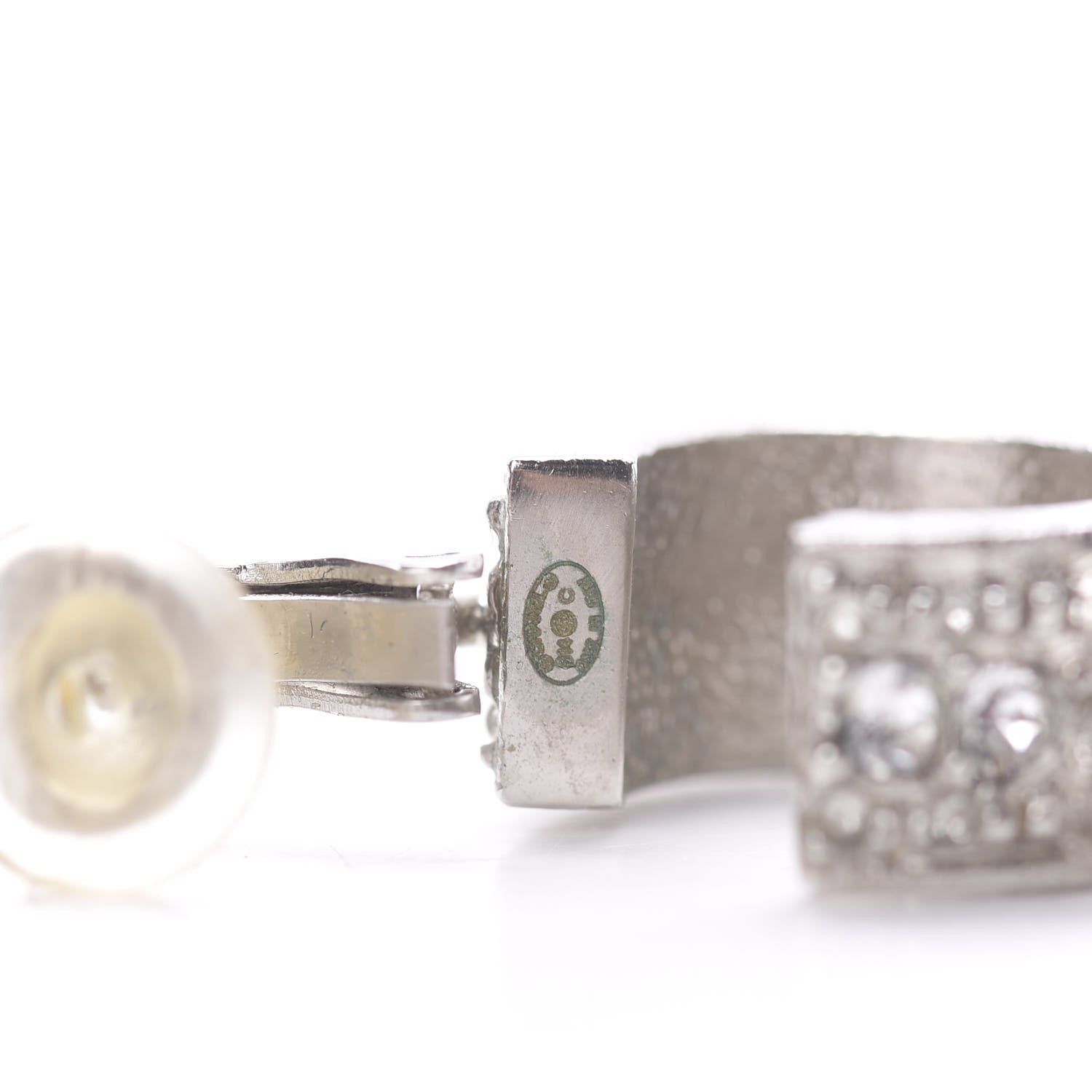 Chanel Crystal CC Hoop Clip On Earrings Silver 5 of 6