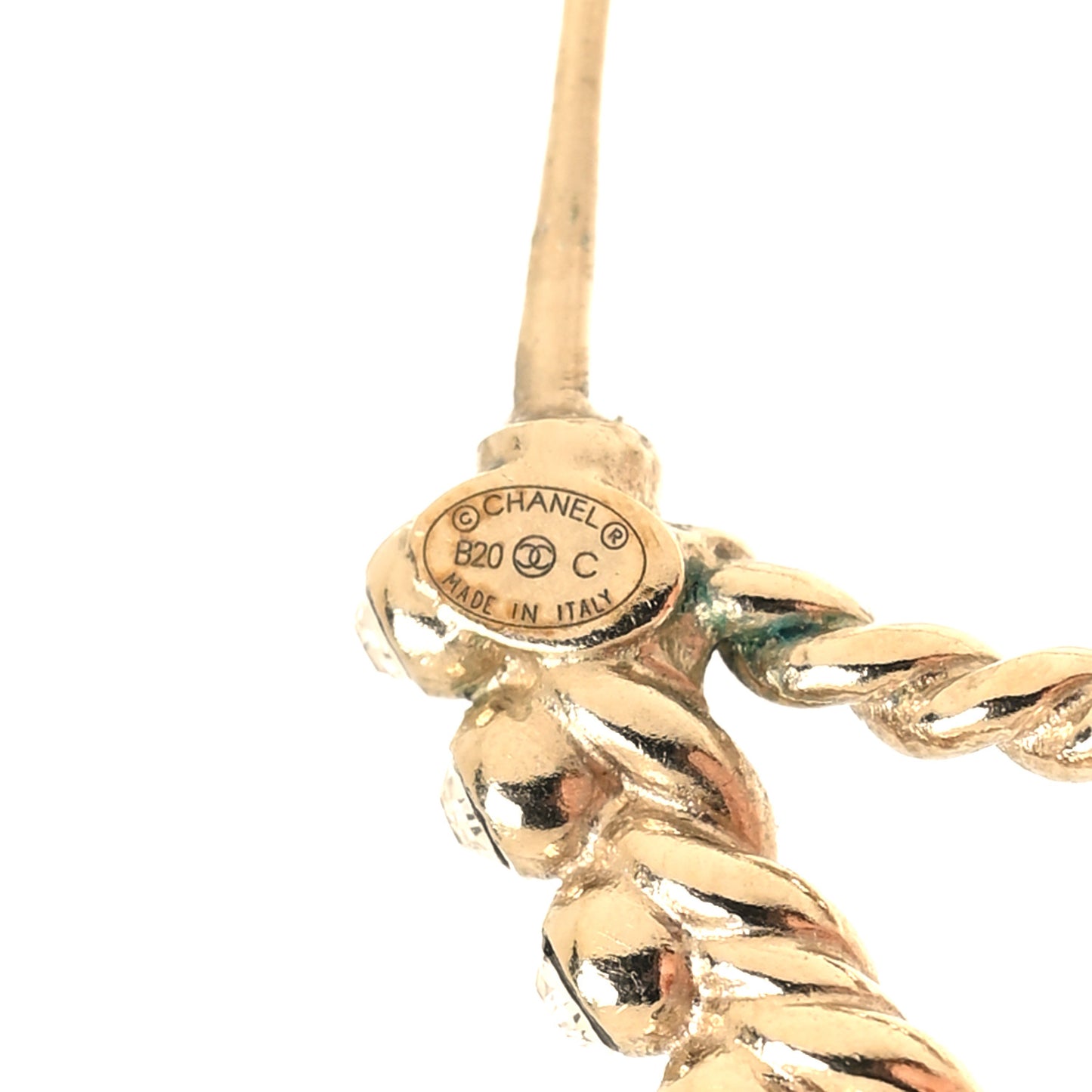 Crystal Pearl CC Drop Hoop Earrings Gold Pearly White