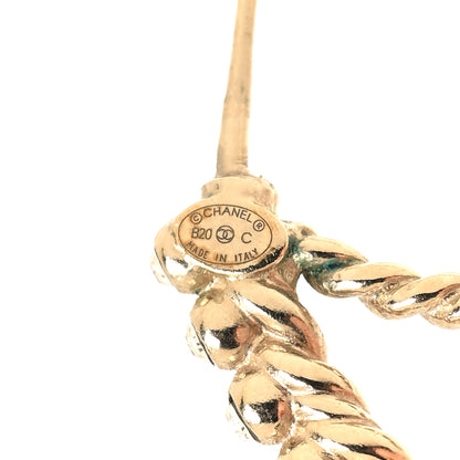 Chanel Crystal Pearl CC Drop Hoop Earrings Gold Pearly White 4 of 4