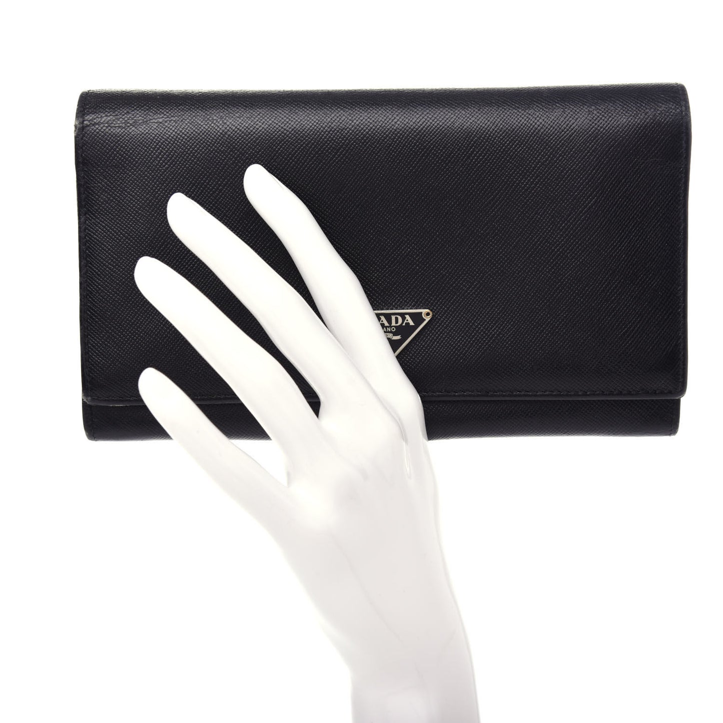 Saffiano Triangle Continental Flap Wallet Black
