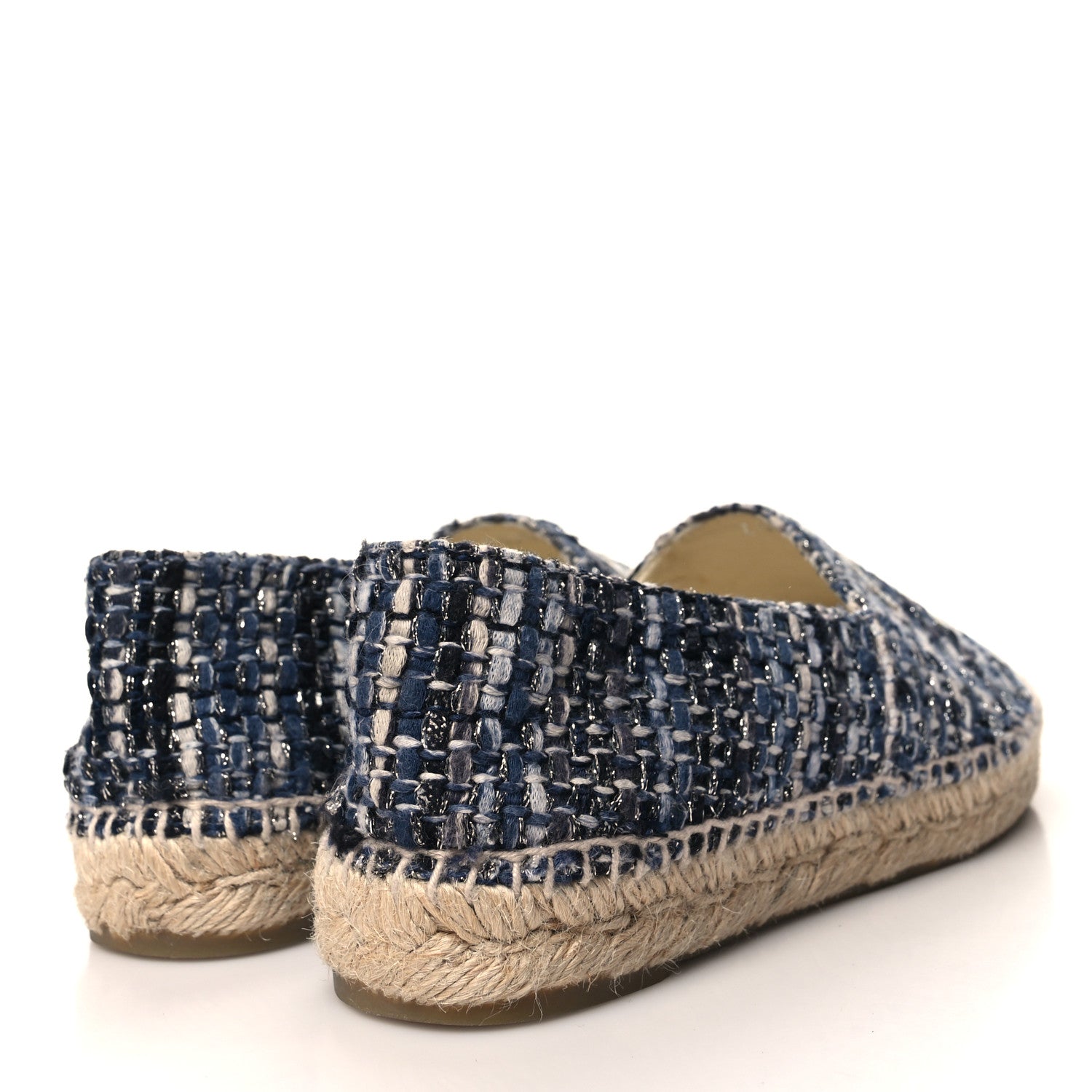 Chanel Metallic Tweed Lambskin CC Espadrilles 38 Blue Black Silver 4 of 9