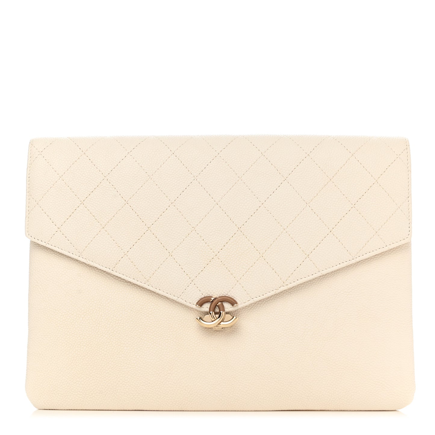 Grained Calfskin Quilted Cuba Clutch White