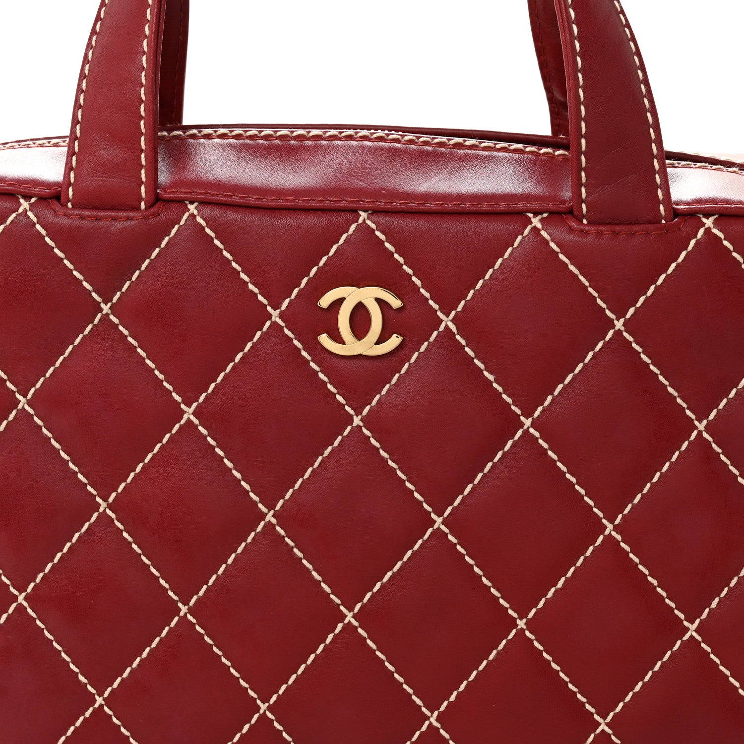 Chanel Calfskin Contrast Stitch Surpique Bowler Red 8 of 12