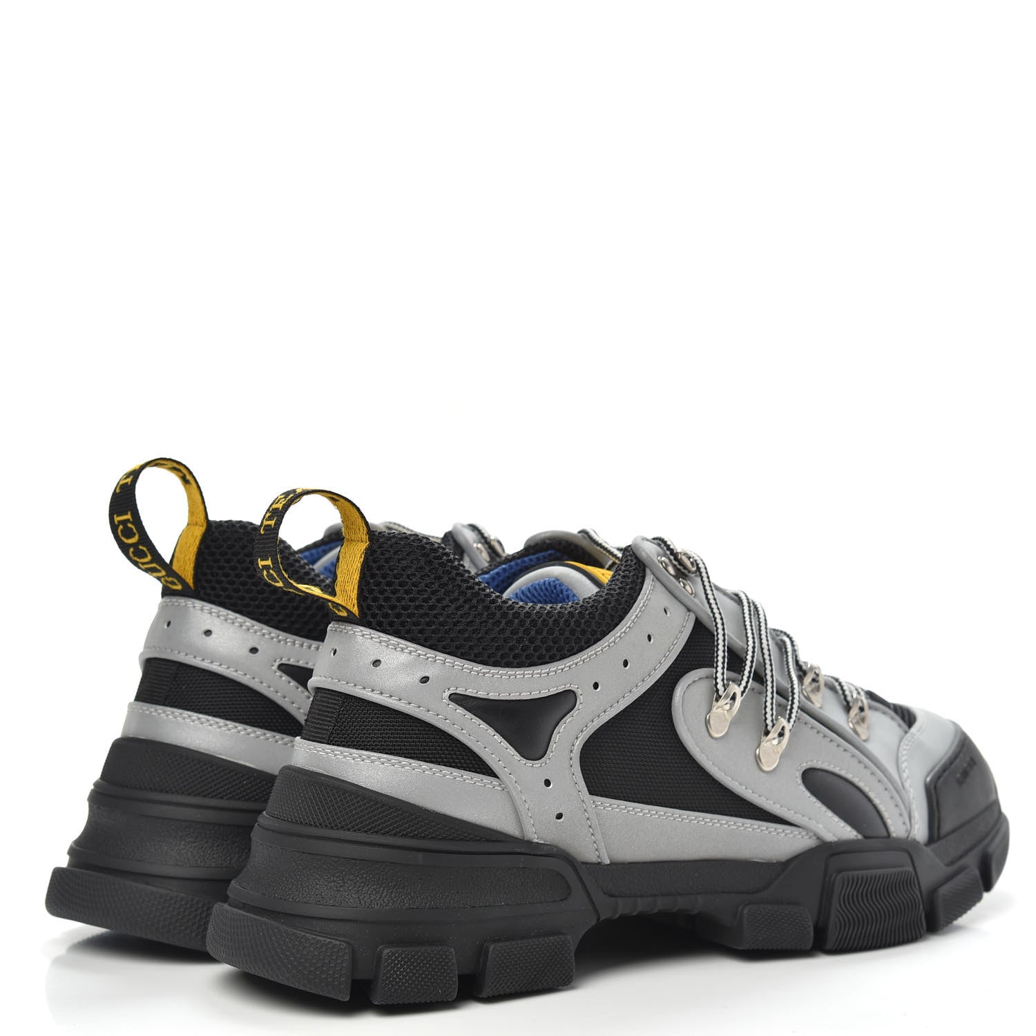 Gucci X SEGA Mesh Technical Canvas Calfskin Reflective Mens Flashtrek Sneakers 9 Silver Black 4 of 8