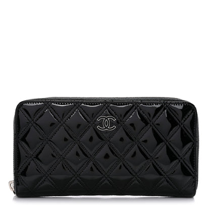 Chanel Patent Quilted Double Stitched Zip Around Wallet Black 1 of 12