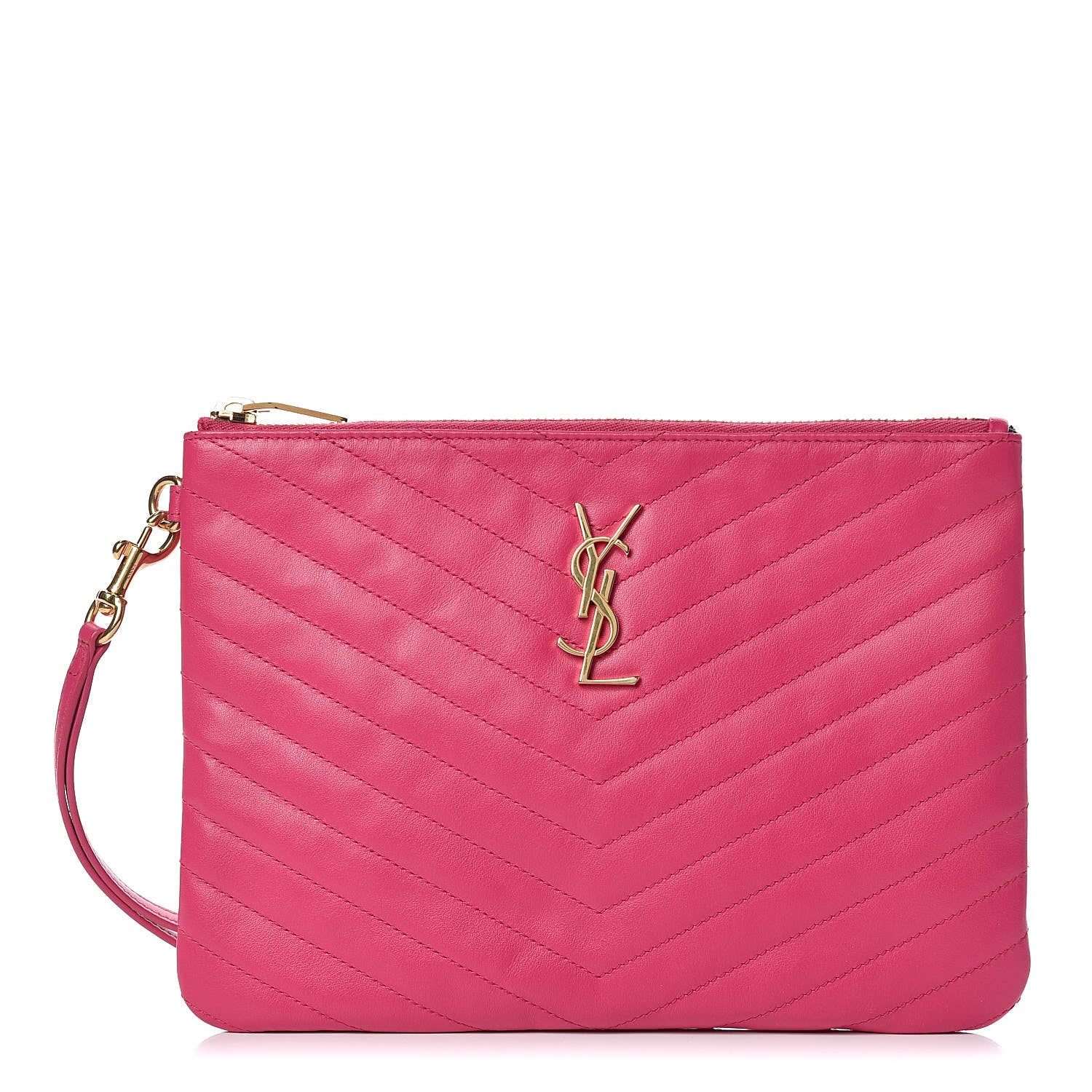 Saint Laurent Calfskin Matelasse Chevron Monogram A5 Wristlet Bubblegum 1 of 10