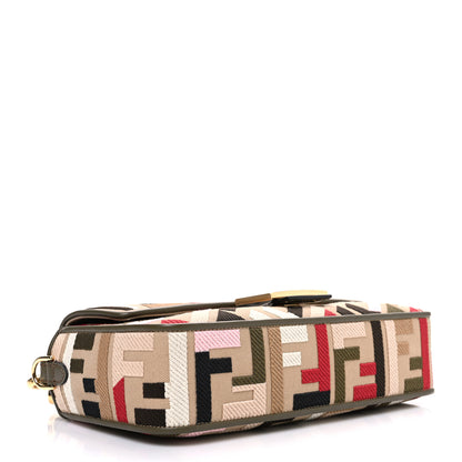 Fendi Canvas Vitello Seta FF Multicolor Embroidered Baguette Sand Avocado Multicolor 4 of 10