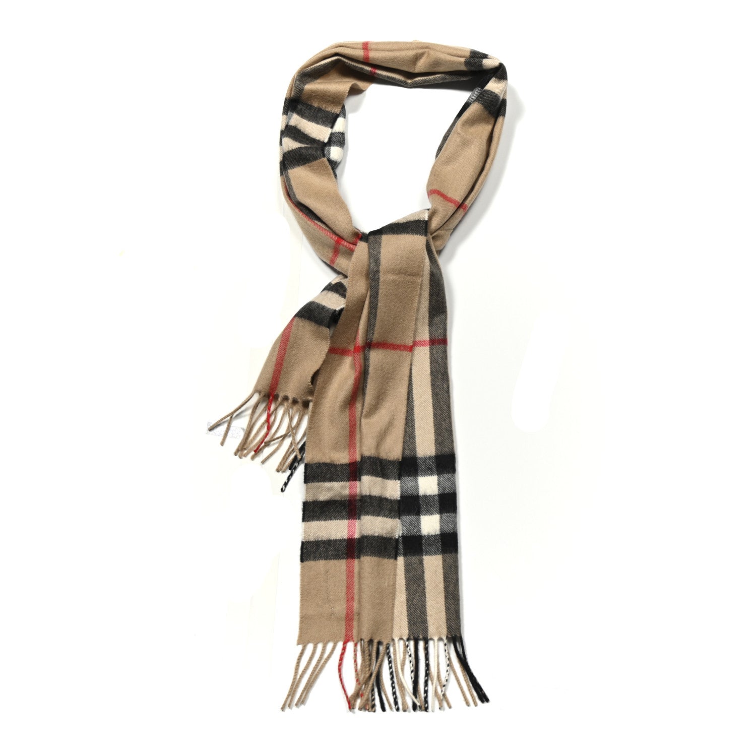 Burberry Cashmere Giant Check Fringe Scarf Camel 1 of 3
