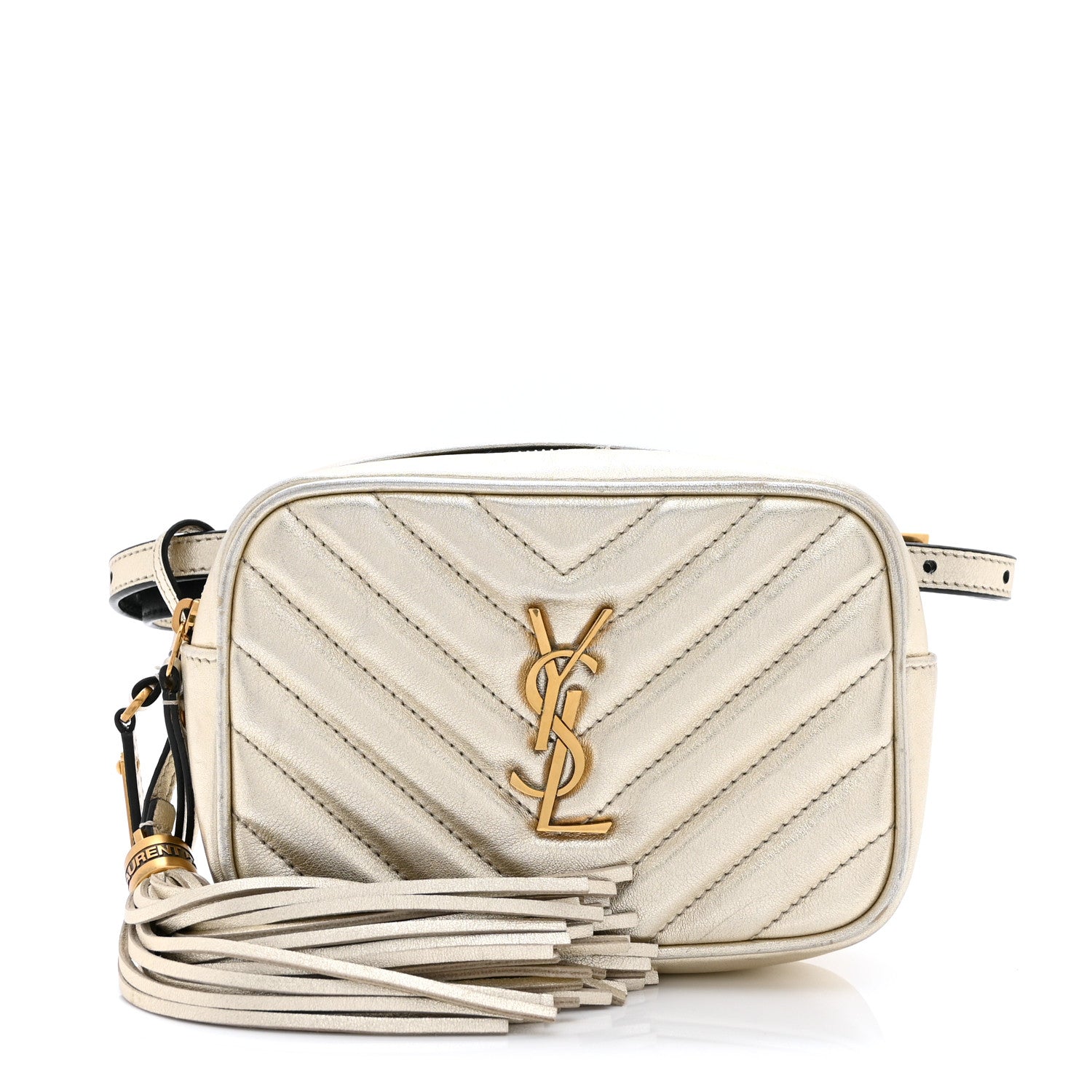Saint Laurent Metallic Calfskin Matelasse Monogram Lou Belt Bag Platino 1 of 13