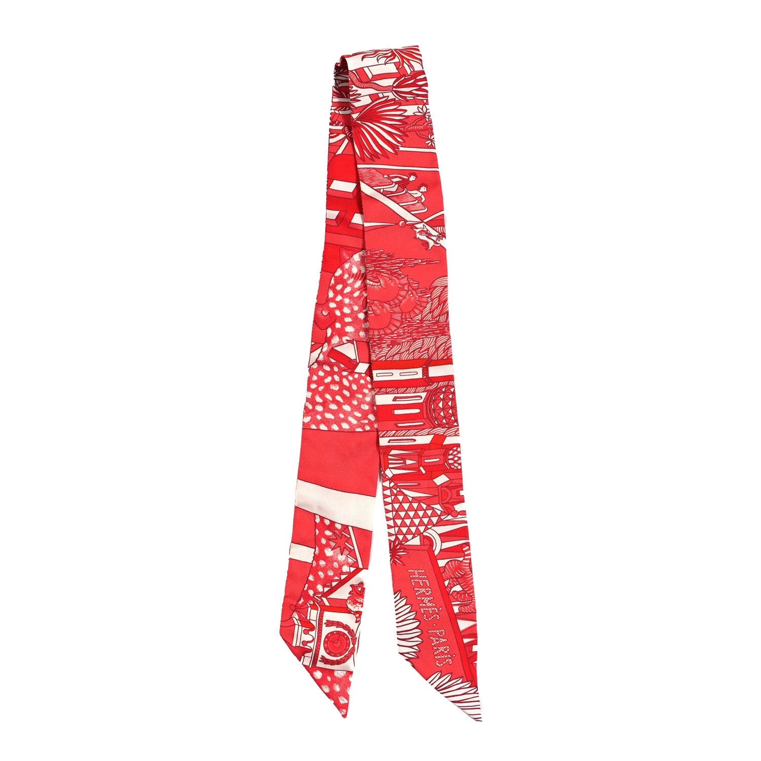 Hermes Silk Animapolis Twilly Rouge White 2 of 3