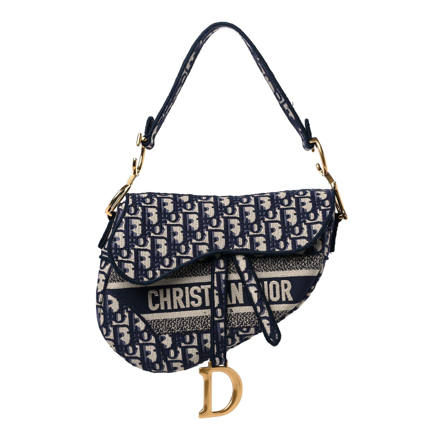 Oblique Embroidered Saddle Bag Blue