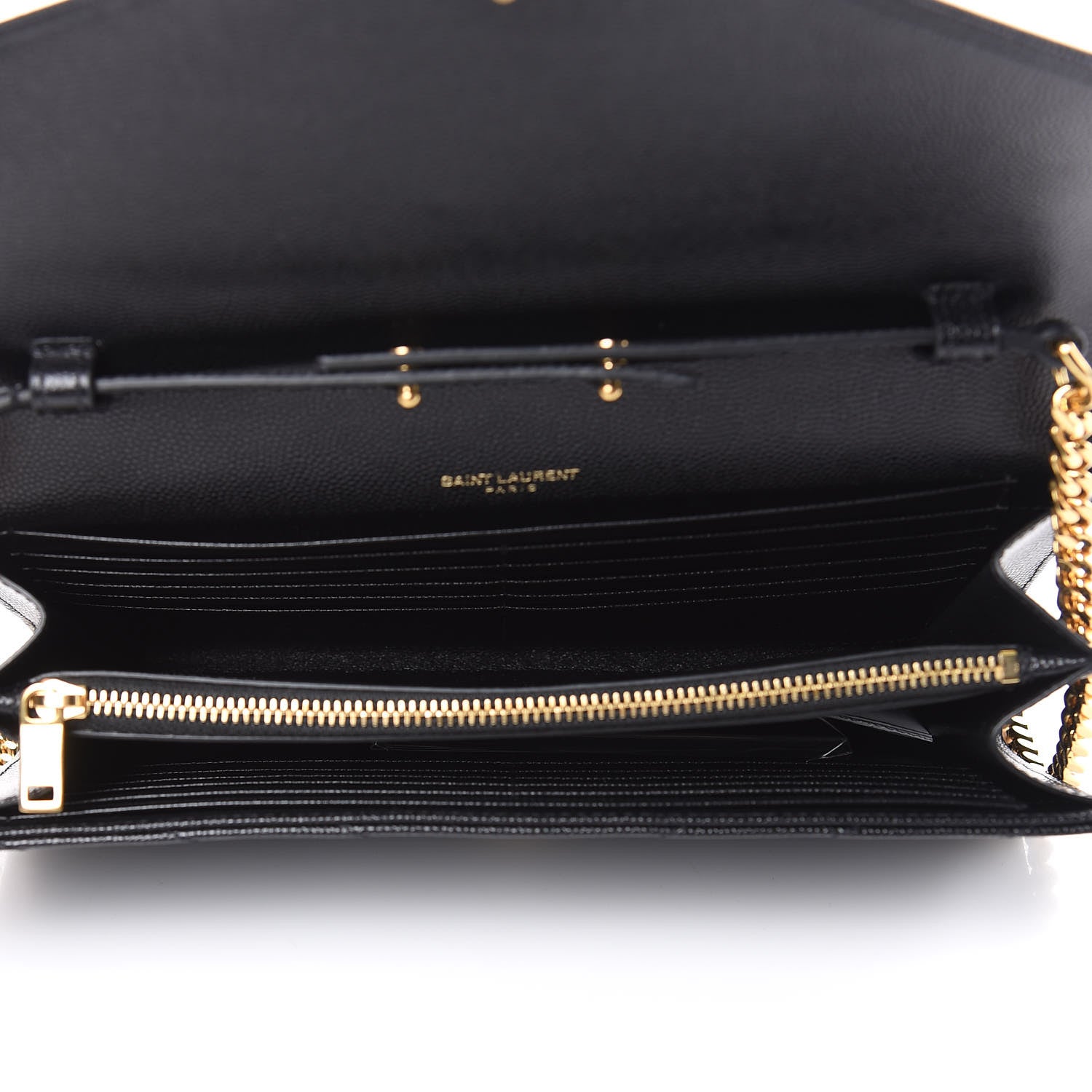 Saint Laurent Grain De Poudre Matelasse Chevron Monogram Chain Wallet Black 5 of 9