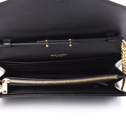 Saint Laurent Grain De Poudre Matelasse Chevron Monogram Chain Wallet Black 5 of 9