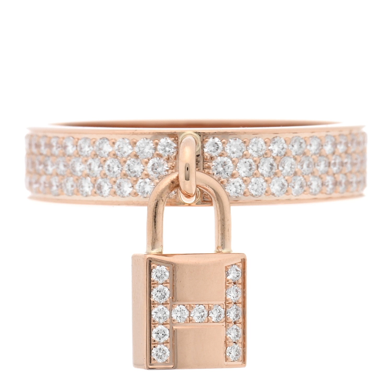 Hermes 18K Rose Gold Diamond MM Kelly Clochette Ring 53 6.25 1 of 4