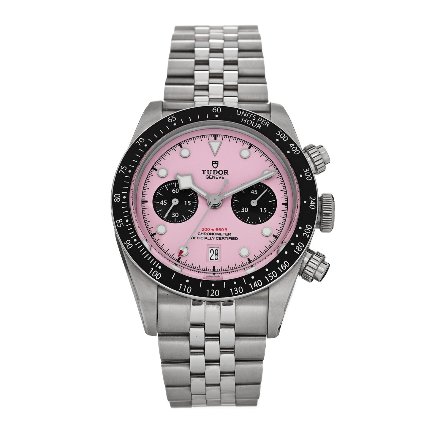 Stainless Steel 41mm Black Bay Chronograph Automatic Watch Pink 79360N
