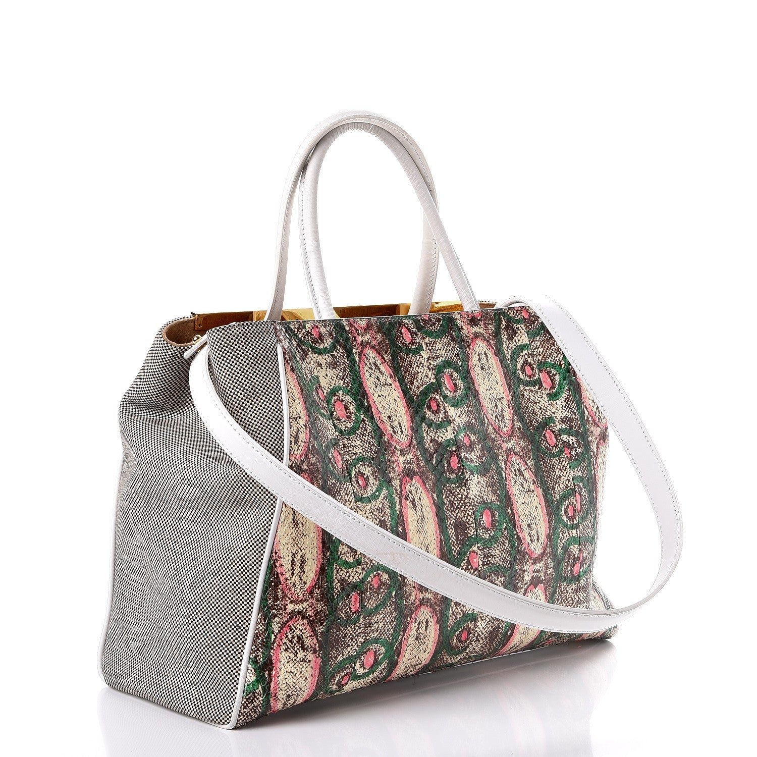Fendi Snakeskin Canvas Medium 2Jours Tote Giada Rosa 3 of 15