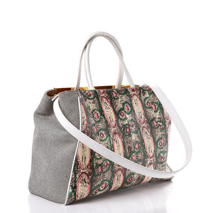 Fendi Snakeskin Canvas Medium 2Jours Tote Giada Rosa 3 of 15