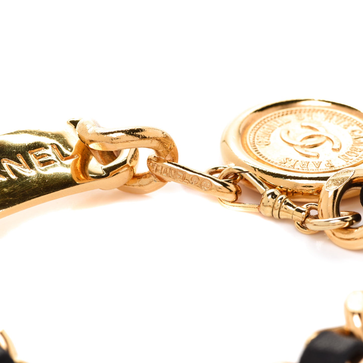 Lambskin Chain CC Medallion Belt Black Gold