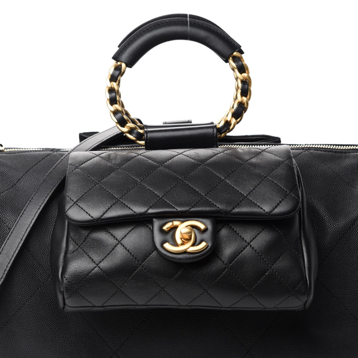 Chanel Grained Calfskin Lambskin Quilted Large Bowling Bag Black 10 of 10