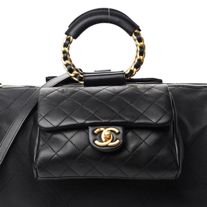 Chanel Grained Calfskin Lambskin Quilted Large Bowling Bag Black 10 of 10