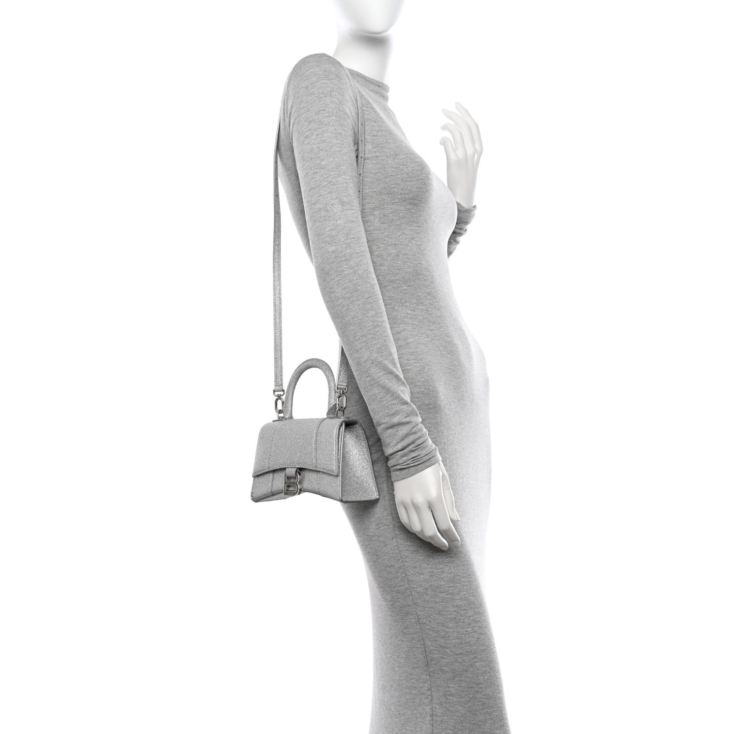 Sparkling Fabric Hourglass Top Handle Bag XS Silver