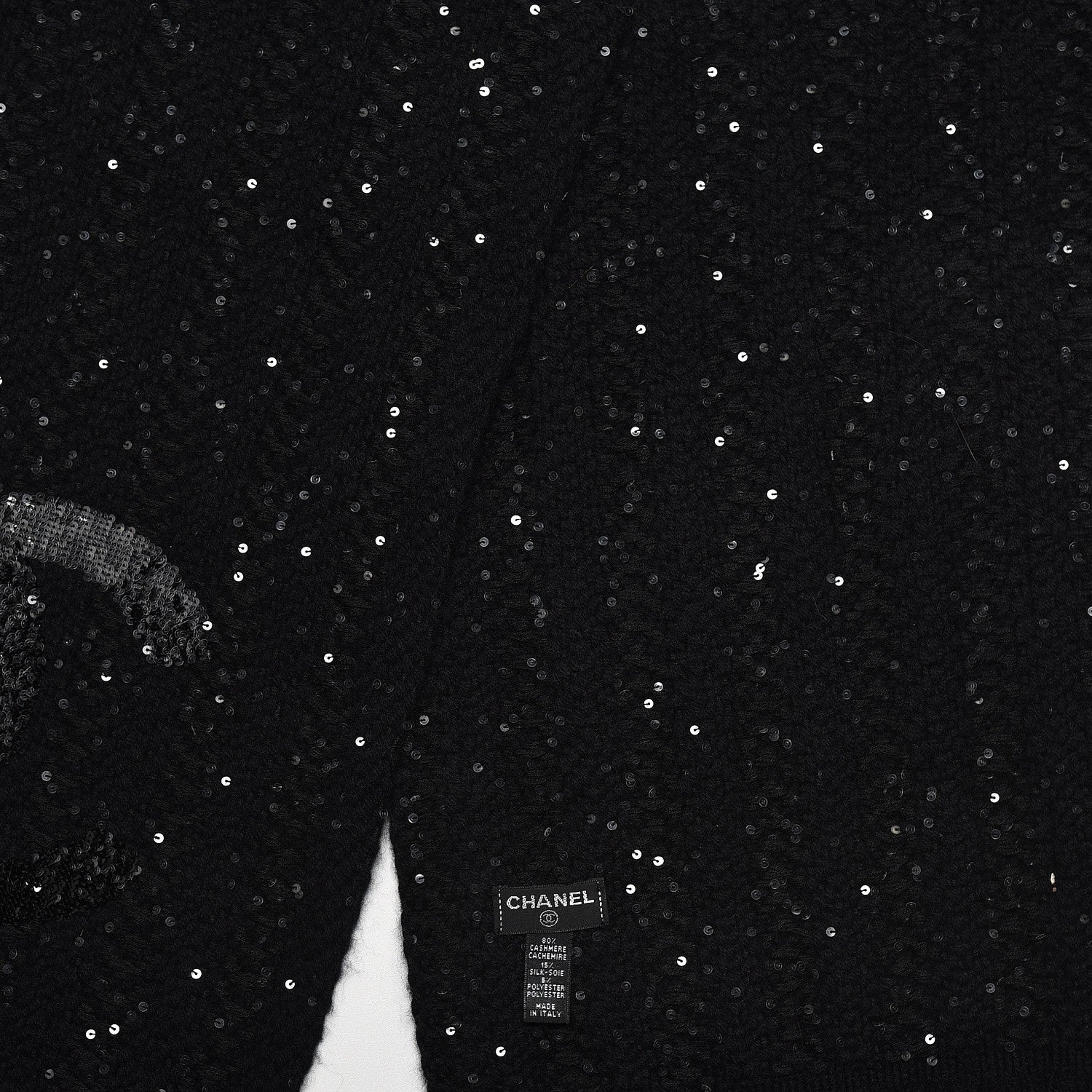 Chanel Cashmere Silk Sequin CC Scarf Black 5 of 7