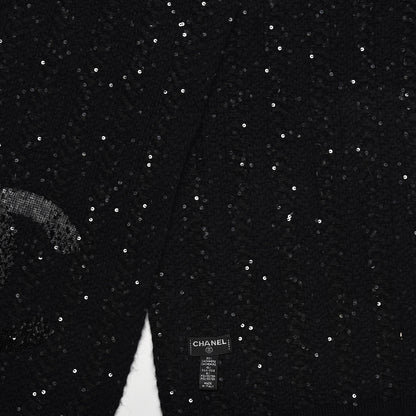 Chanel Cashmere Silk Sequin CC Scarf Black 5 of 7