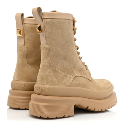 Valentino Garavani Suede Roman Stud 30/50mm Combat Boots 37 Sabbia 5 of 11