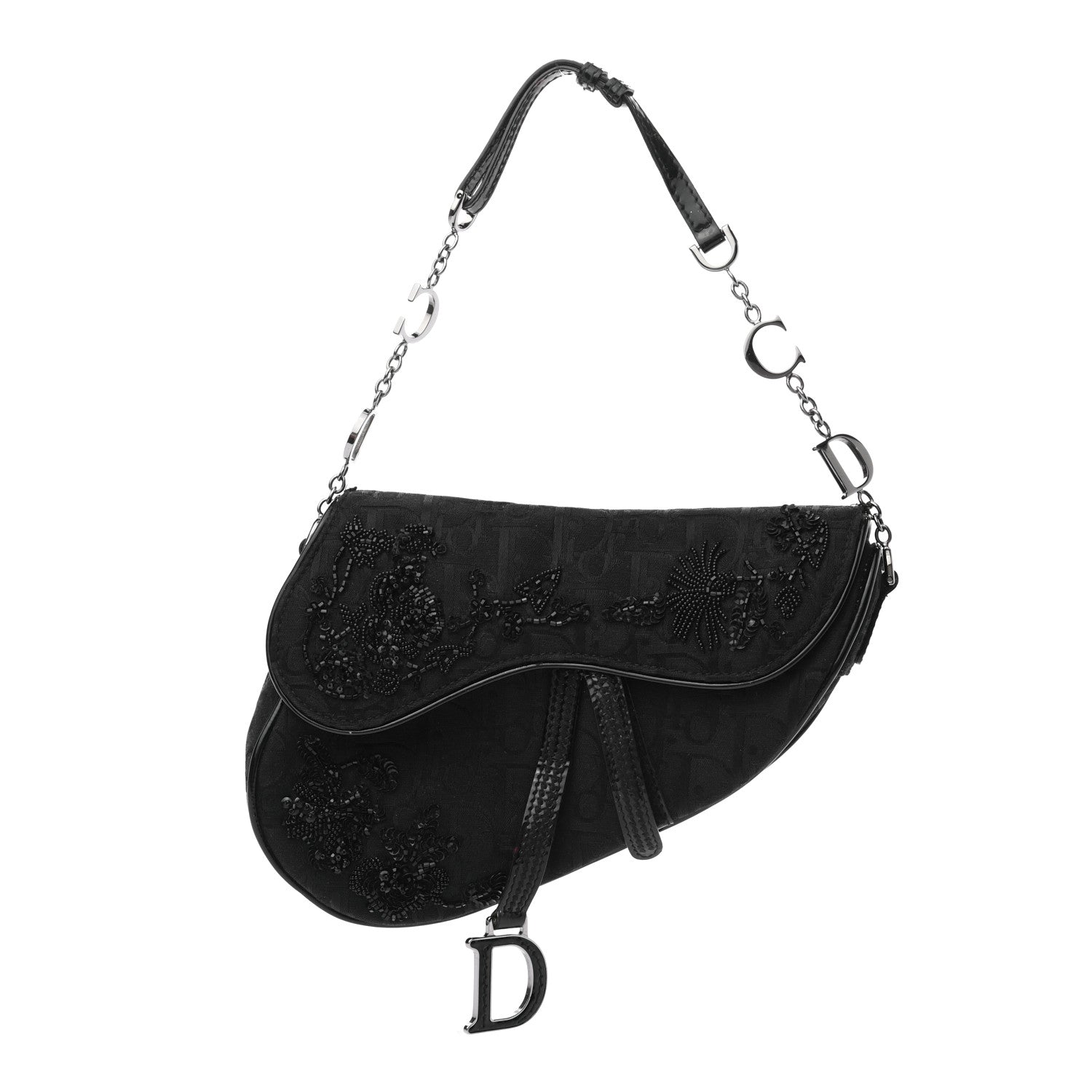 Christian Dior Canvas Bead Embroidered Mini Saddle Black 1 of 6