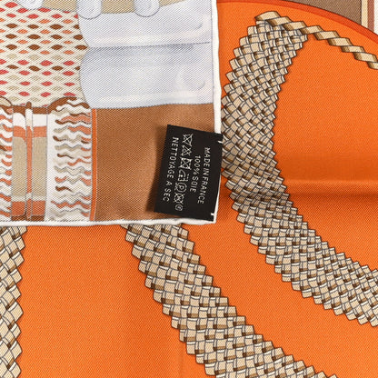 Hermes Silk Flora Y Plata et Liens Scarf 90 Orange Cuit Brun Gris Perle 3 of 3