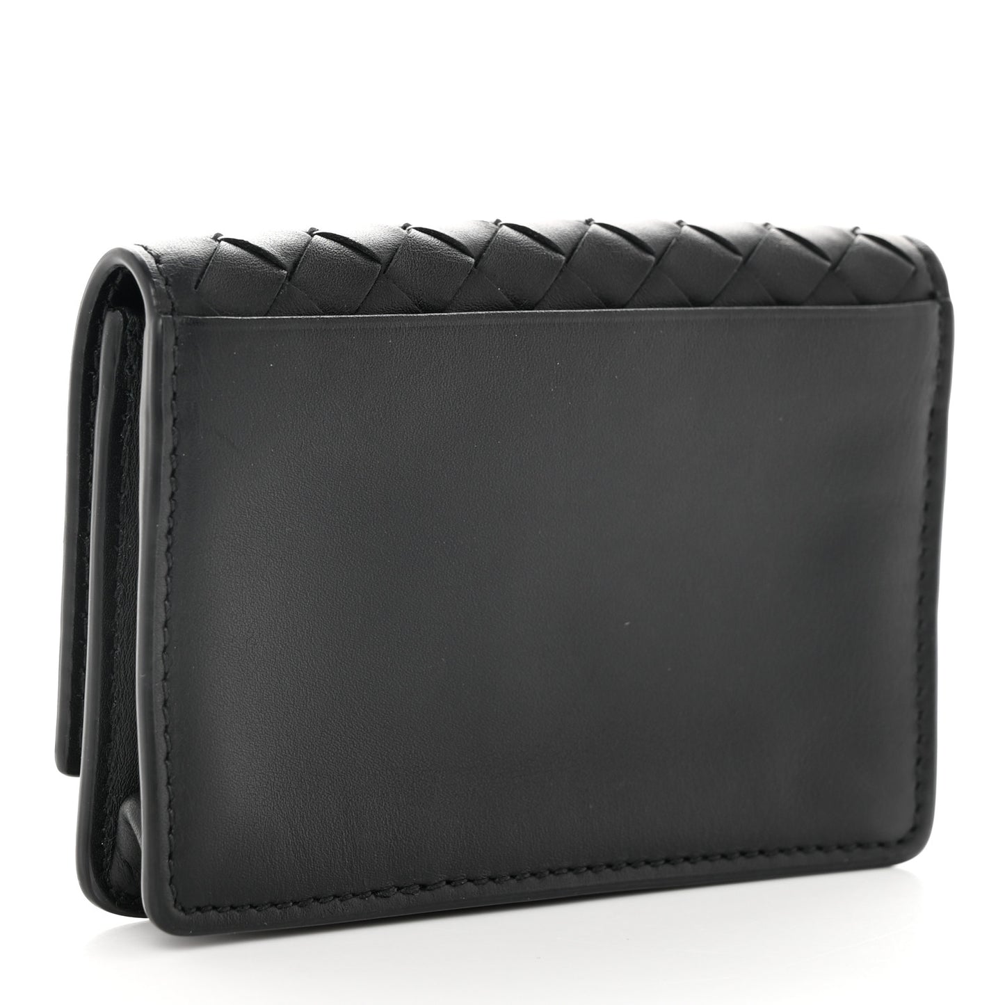 Nappa Intrecciato Continental Compact Flap Wallet Black