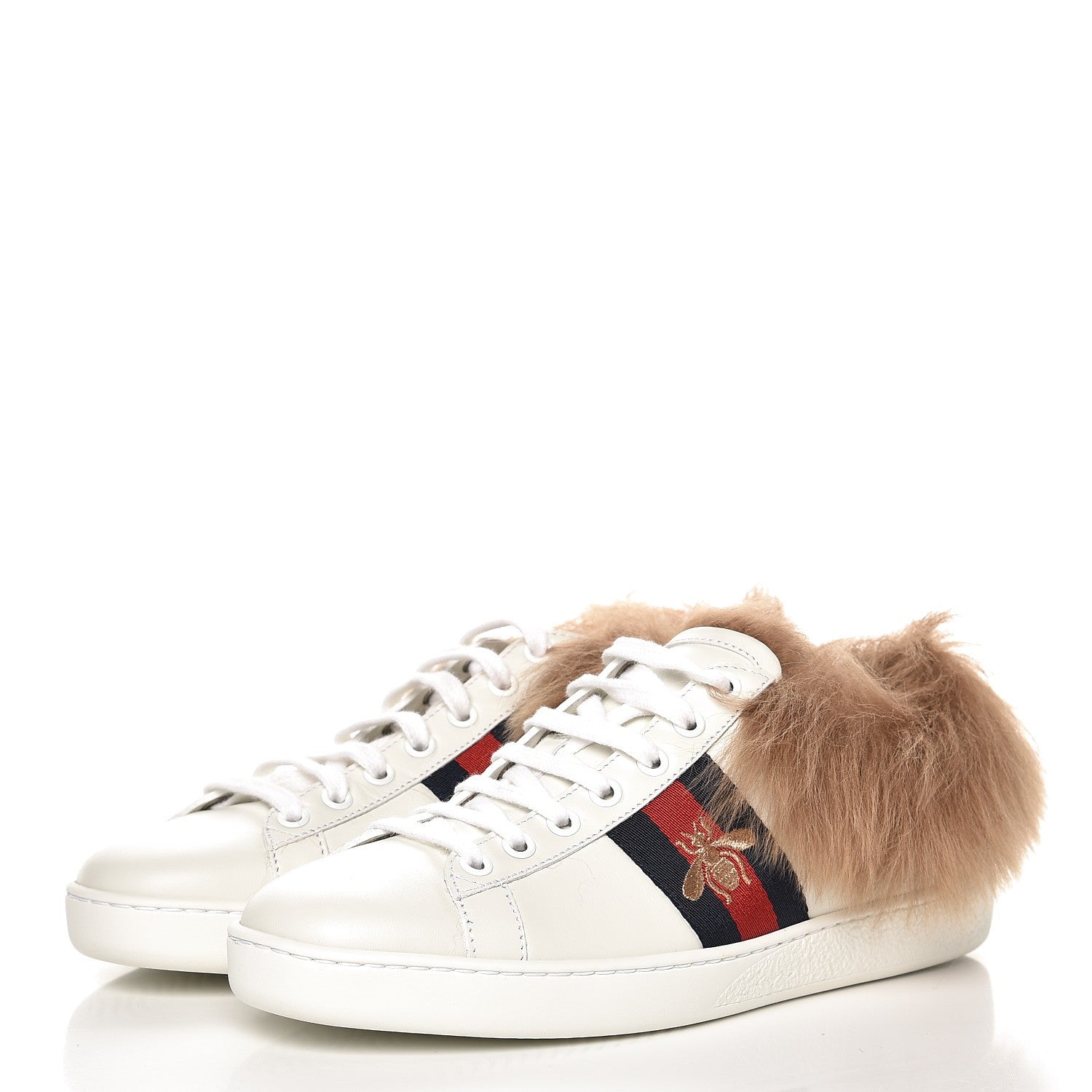 Gucci Calfskin Wool Web Bee Embroidered Womens Ace Sneakers 36 White 2 of 4