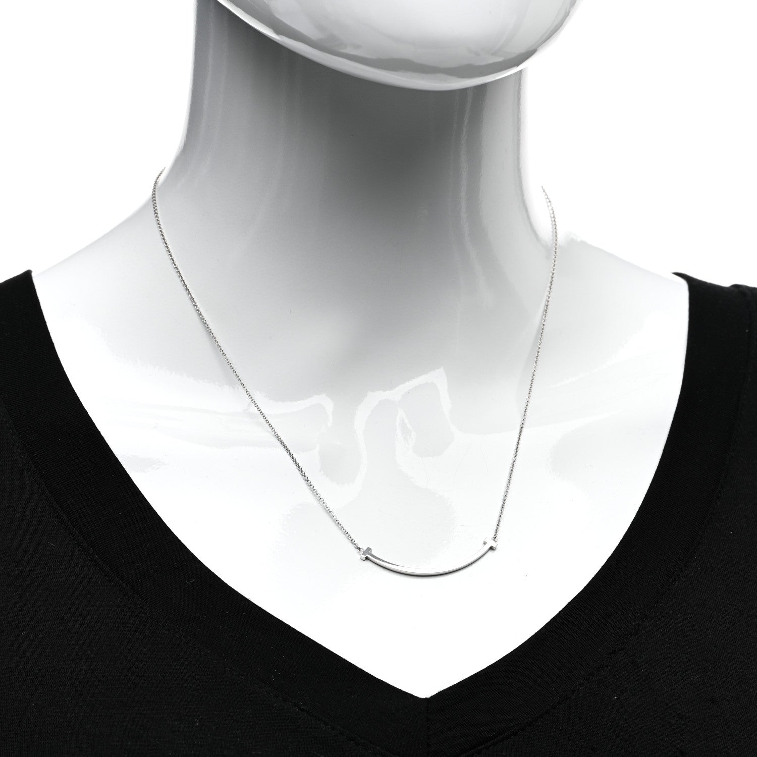 Tiffany 18K White Gold Small T Smile Pendant Necklace 2 of 4