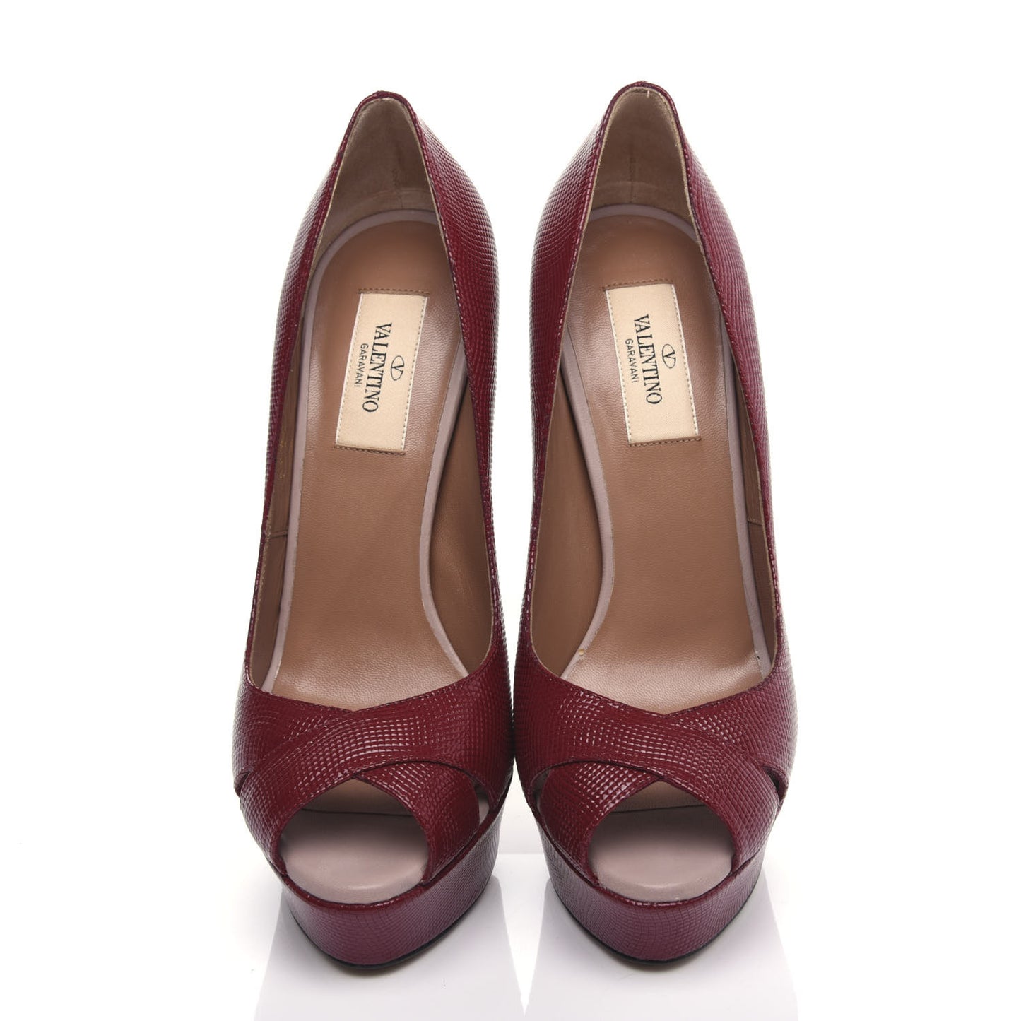 Patent Lizard Print Peep Toe 95/140mm Platform Pumps 38.5 Rosso