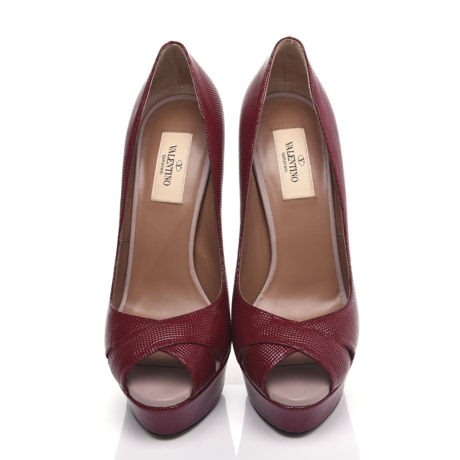Valentino Garavani Patent Lizard Print Peep Toe 95/140mm Platform Pumps 38.5 Rosso 5 of 11