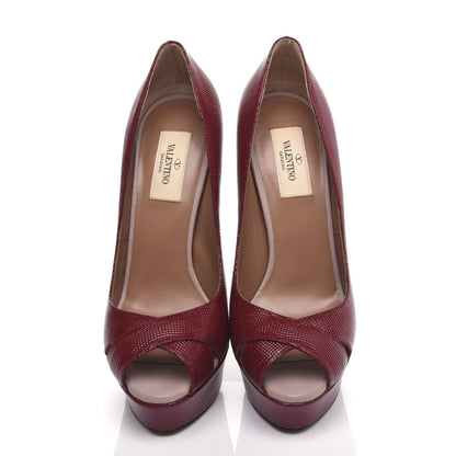 Valentino Garavani Patent Lizard Print Peep Toe 95/140mm Platform Pumps 38.5 Rosso 5 of 11