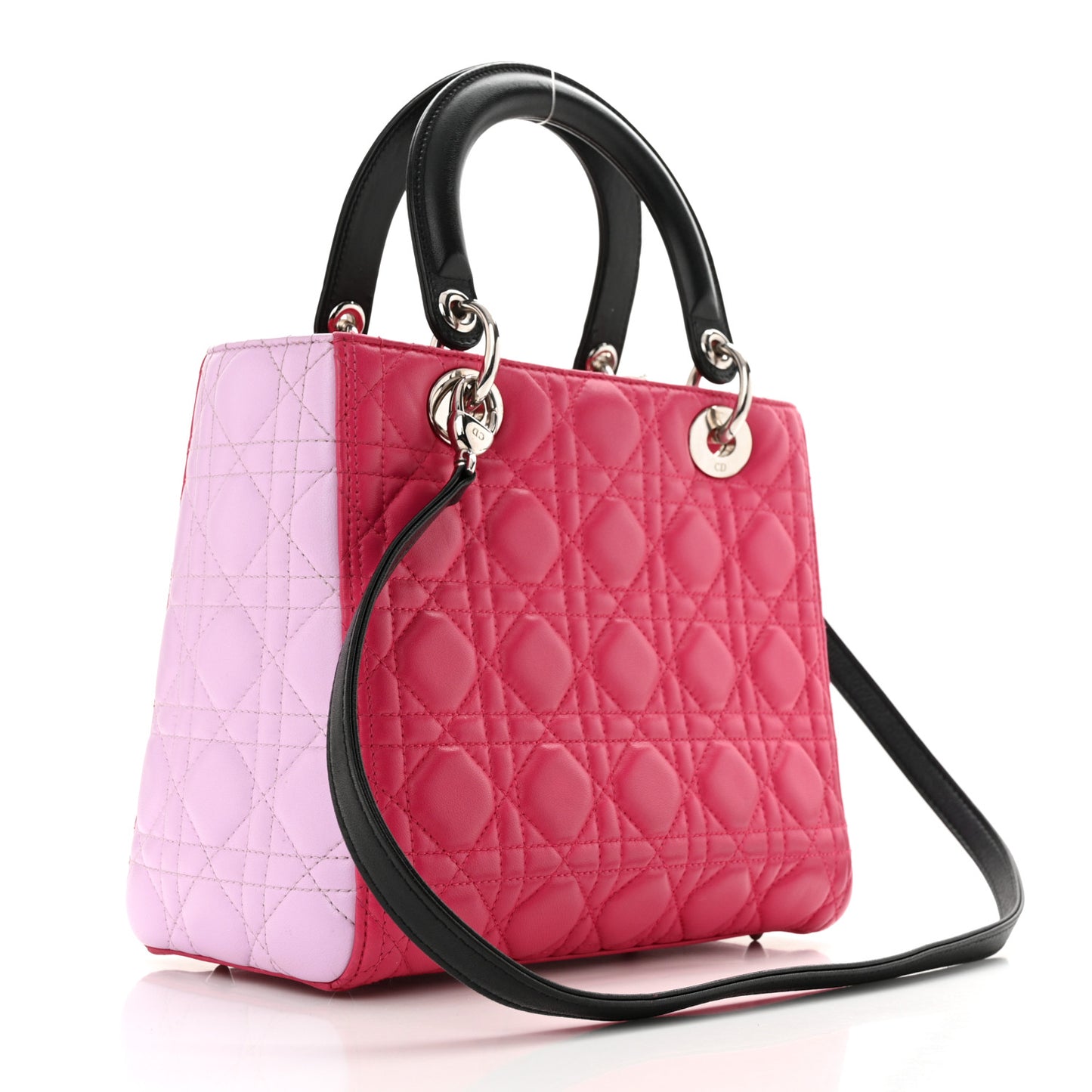 Lambskin Cannage Medium Tri-Color Lady Dior Fuchsia Anemone Black
