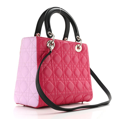 Christian Dior Lambskin Cannage Medium Tri-Color Lady Dior Fuchsia Anemone Black 2 of 10