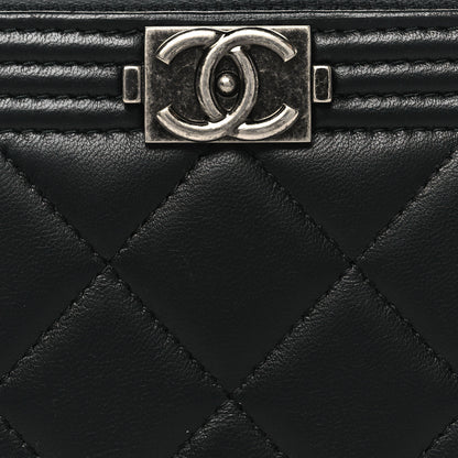 Chanel Lambskin Quilted Small Boy Zip Around Wallet Black 9 of 10