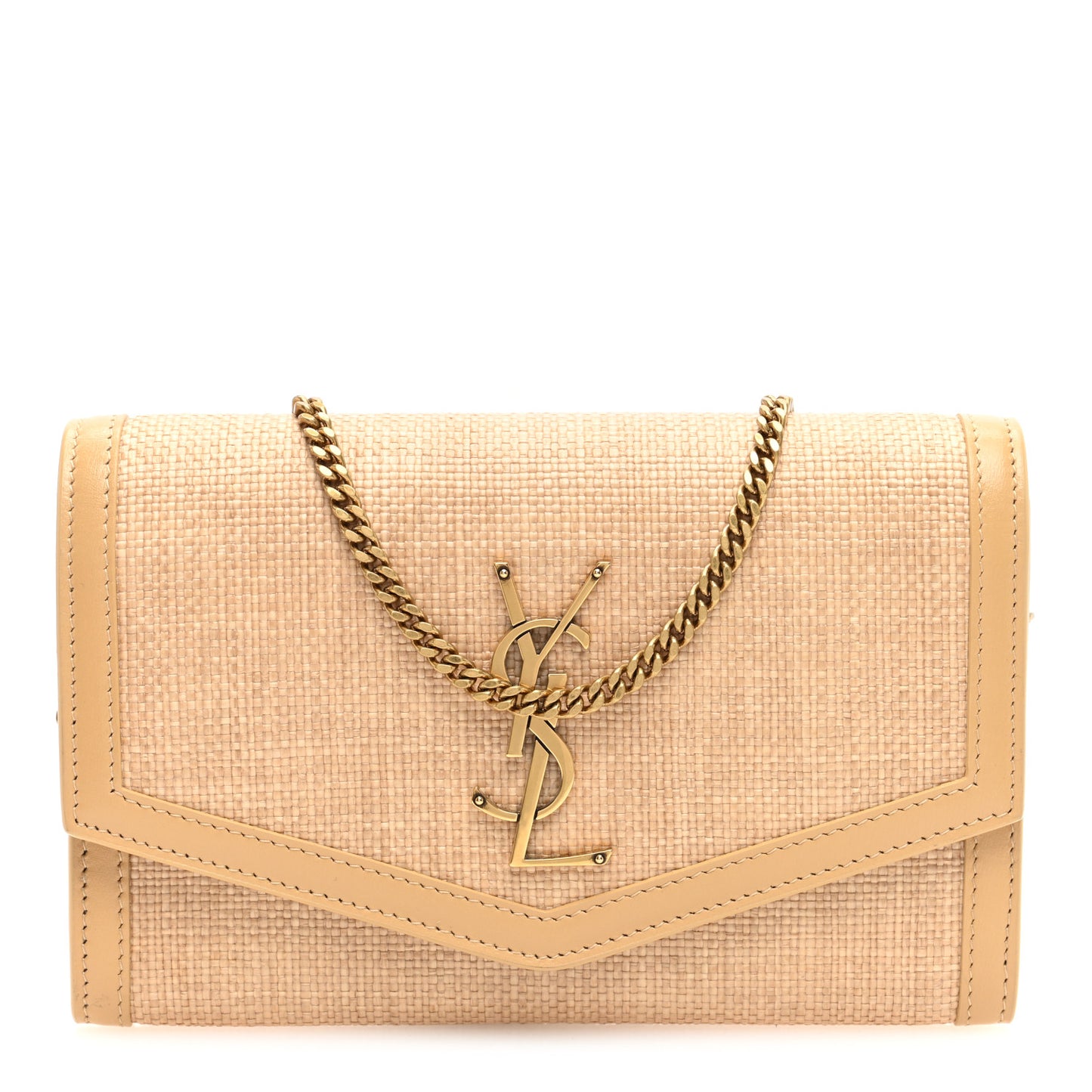Micro Raffia Monogram Uptown Chain Wallet Natural Hay Blush