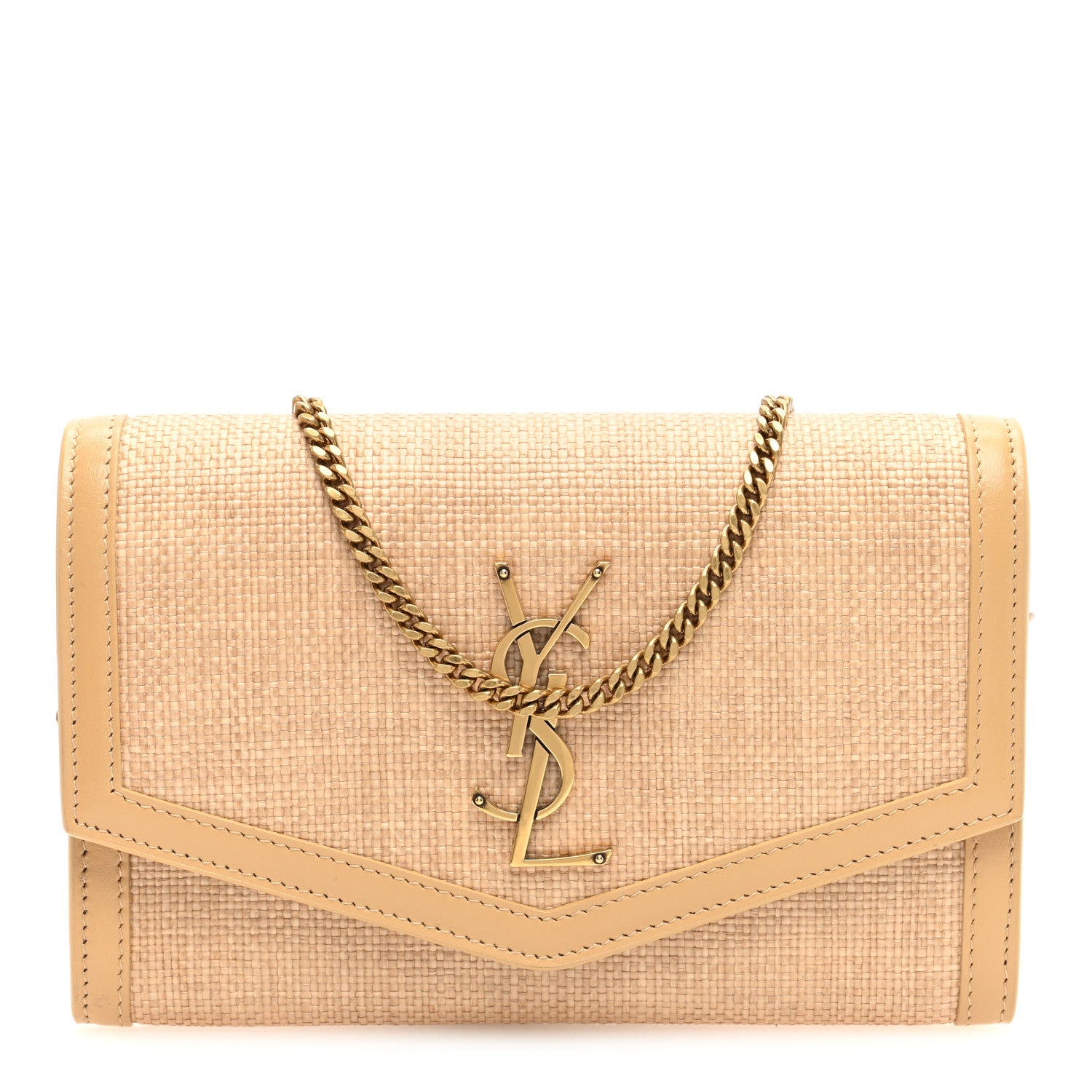 Saint Laurent Micro Raffia Monogram Uptown Chain Wallet Natural Hay Blush 1 of 11