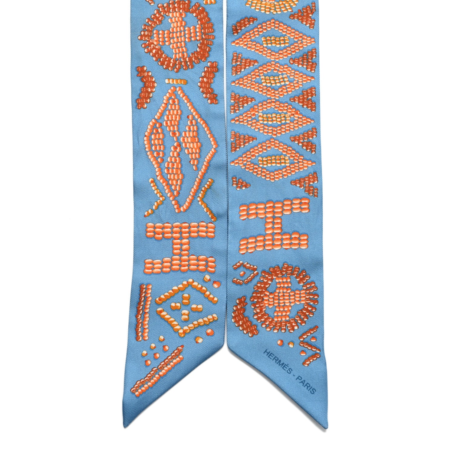 Hermes Silk Kelly En Perles Twilly Bleu Azur Orange 2 of 4