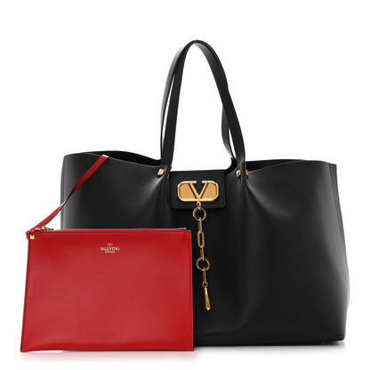 Valentino Garavani Grainy Calfskin Large VLogo Escape Shopper Black 1 of 10