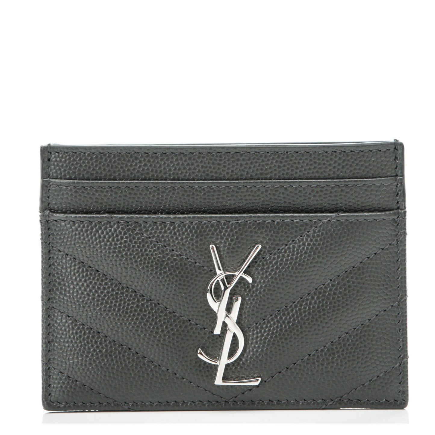 Grain De Poudre Matelasse Chevron Monogram Credit Card Case Fog
